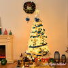 6FT White PVC Hinged Pine Snow-flocked Artificial Christmas Tree with Metal Stand