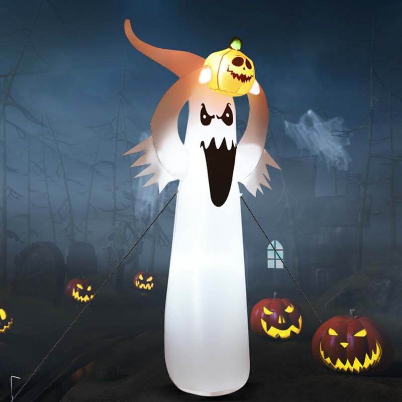 6Ft Halloween Inflatable Blow Up Ghost with Pumpkin and LED Lights