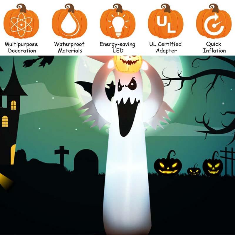 6Ft Halloween Inflatable Blow Up Ghost with Pumpkin and LED Lights