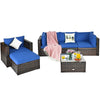 6 PCS Wicker Rattan Patio Sectional Furniture Outdoor Seating Group with Glass Coffee Table & Cushions Sofa Ottoman