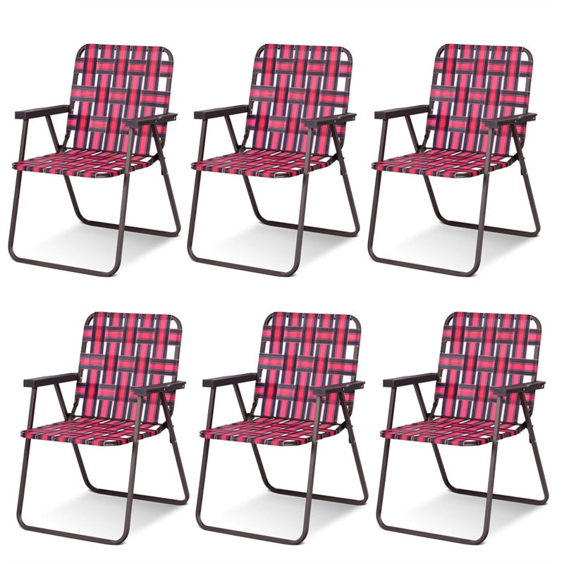 6 Pcs Portable Webbed Lawn Chairs Folding Beach Chairs Outdoor Camping Chair with Armrest