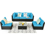 6 Pcs Patio Rattan Conversation Set Wicker Outdoor Sectional Seating Group with Cushions & Coffee Table