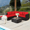 6 Piece Rattan Patio Seating Group Outdoor Wicker Sectional Furniture with Coffee Table & Cushions