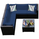 6 Pieces Rattan Patio Sectional Sofa Wicker Conversation Set with Glass Coffee Table & Cushions