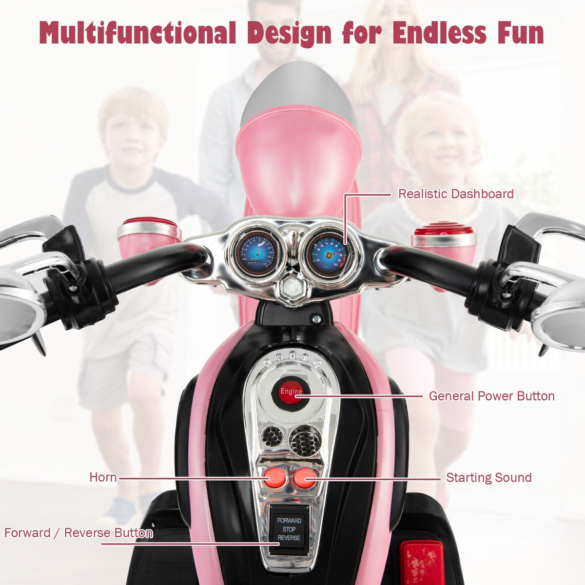 Kids Ride-On Motorcycle, 3-Wheel 6V Battery Powered Chopper Motorcycle with Headlight & Horn, ASTM-Certified Electric Toy for Boys & Girls Gifts