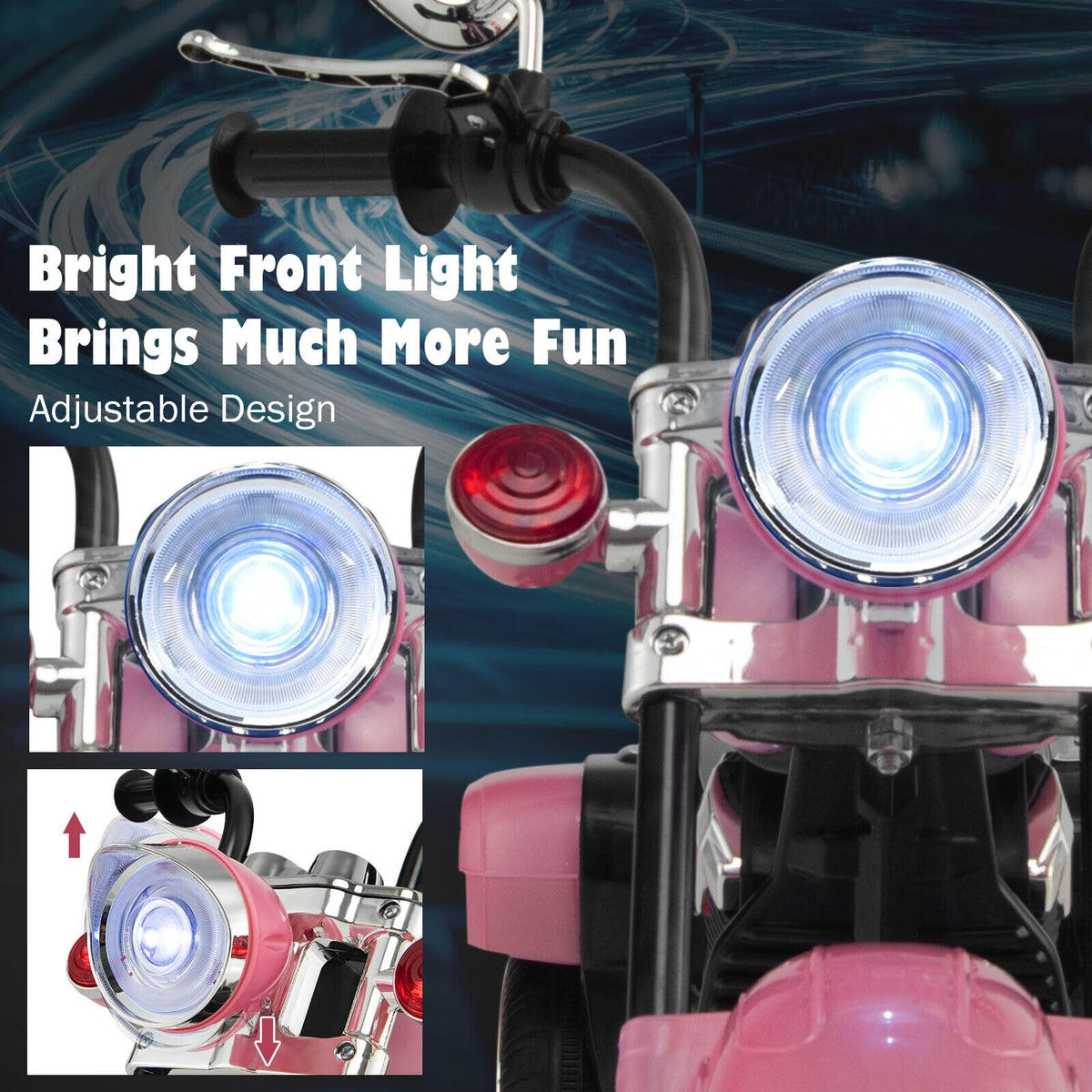 Kids Ride-On Motorcycle, 3-Wheel 6V Battery Powered Chopper Motorcycle with Headlight & Horn, ASTM-Certified Electric Toy for Boys & Girls Gifts