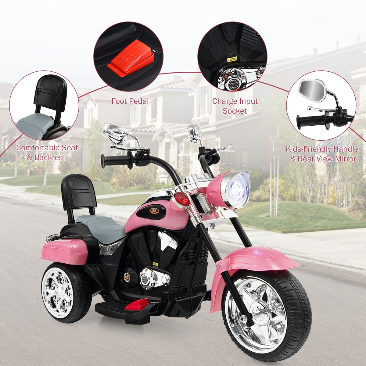 Kids Ride-On Motorcycle, 3-Wheel 6V Battery Powered Chopper Motorcycle with Headlight & Horn, ASTM-Certified Electric Toy for Boys & Girls Gifts
