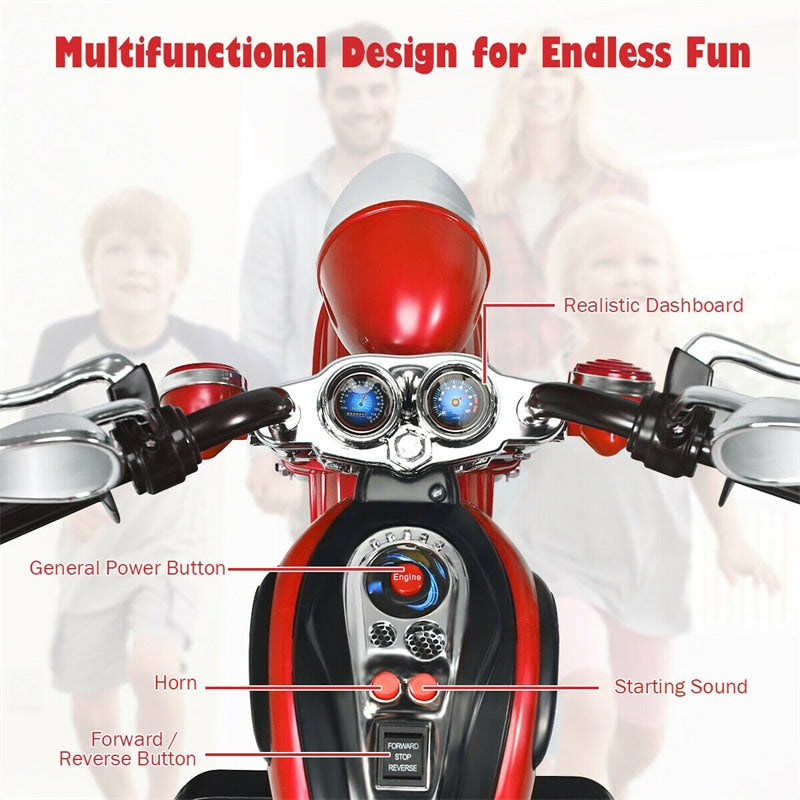 6V Kids Ride on Chopper Motorcycle 3-Wheel Battery Powered Motorcycle Trike with Headlights