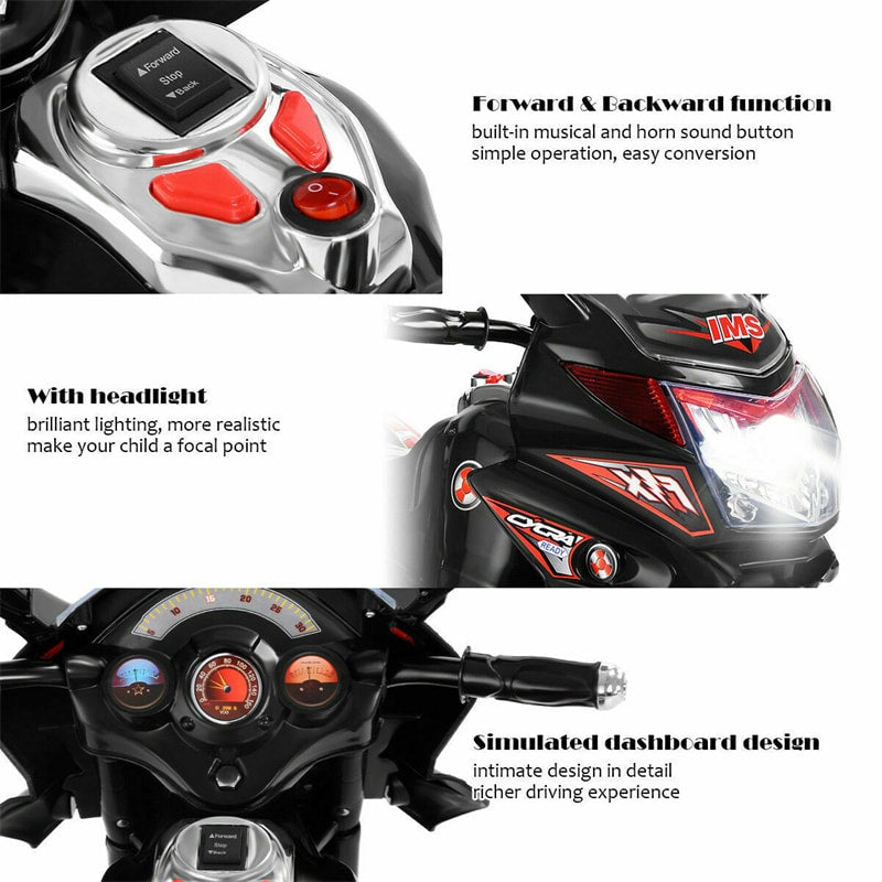 6V Kids Ride-On Motorcycle, Battery Powered 3-Wheel Motorcycle with LED Headlights, Music, Storage Trunk, Electric Motorcycle Toy for Boys/Girls