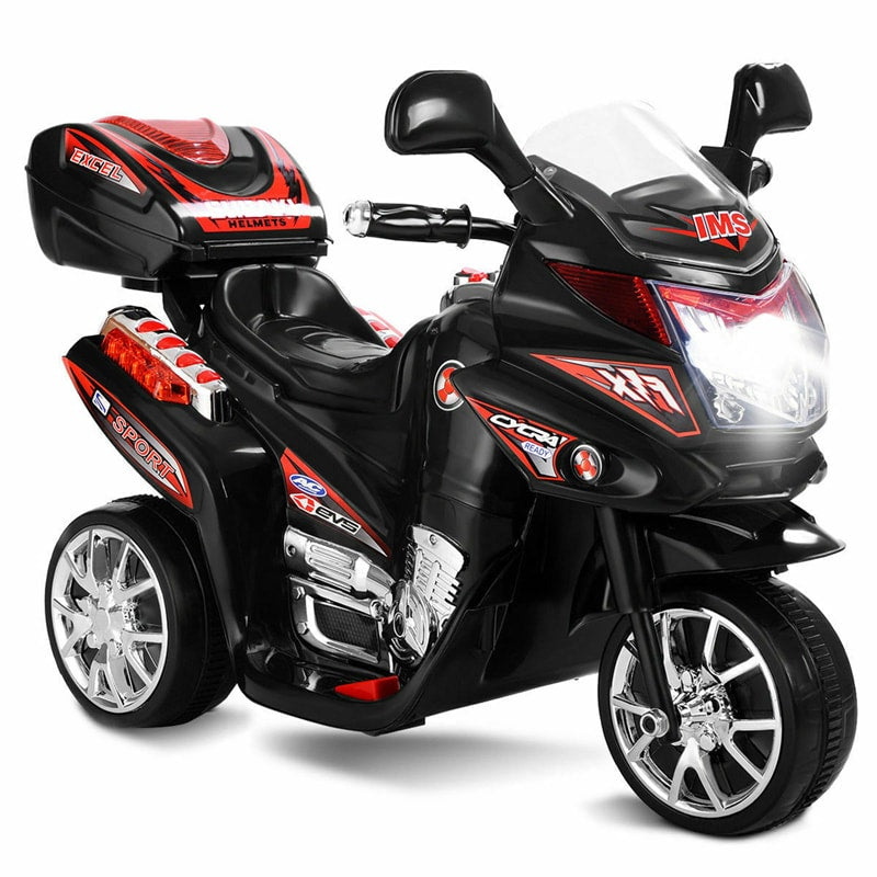 6V Kids Ride-On Motorcycle, Battery Powered 3-Wheel Motorcycle with LED Headlights, Music, Storage Trunk, Electric Motorcycle Toy for Boys/Girls