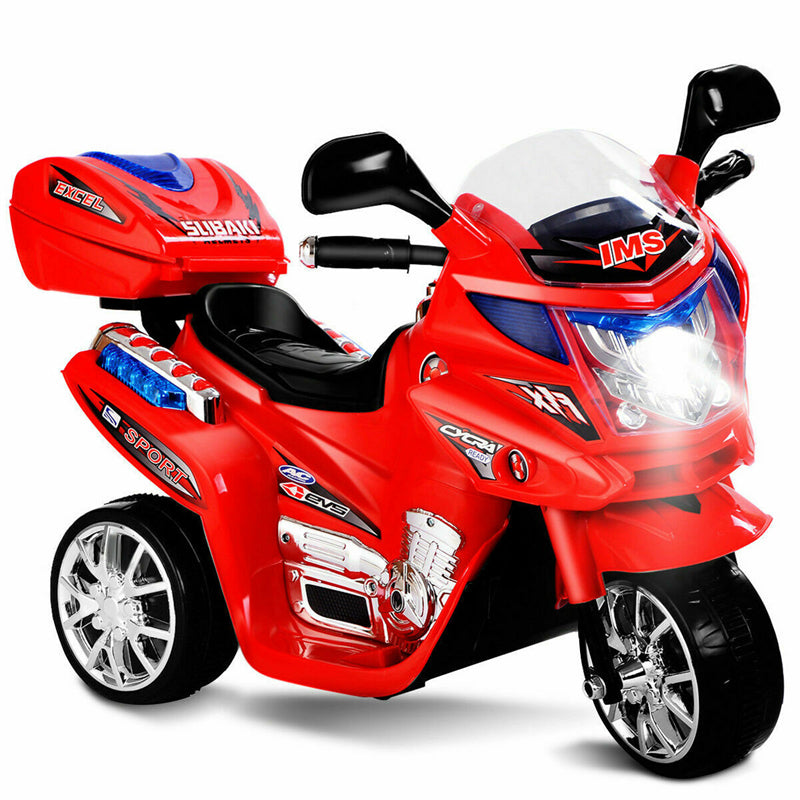 6V Kids Ride-On Motorcycle, Battery Powered 3-Wheel Motorcycle with LED Headlights, Music, Storage Trunk, Electric Motorcycle Toy for Boys/Girls