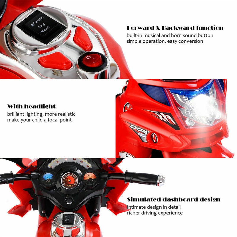 6V Kids Ride-On Motorcycle, Battery Powered 3-Wheel Motorcycle with LED Headlights, Music, Storage Trunk, Electric Motorcycle Toy for Boys/Girls