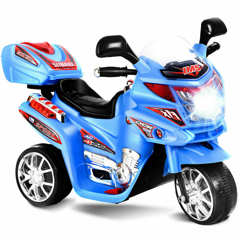 6V Kids Ride-On Motorcycle, Battery Powered 3-Wheel Motorcycle with LED Headlights, Music, Storage Trunk, Electric Motorcycle Toy for Boys/Girls