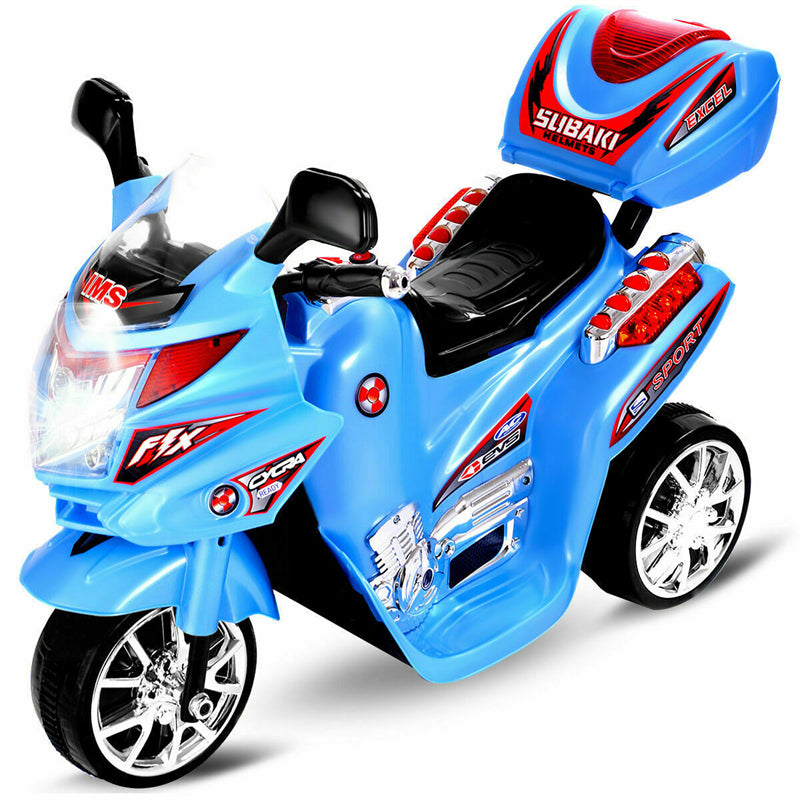6V Kids Ride-On Motorcycle, Battery Powered 3-Wheel Motorcycle with LED Headlights, Music, Storage Trunk, Electric Motorcycle Toy for Boys/Girls