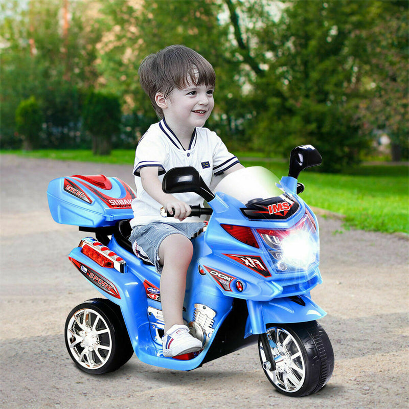 6V Kids Ride-On Motorcycle, Battery Powered 3-Wheel Motorcycle with LED Headlights, Music, Storage Trunk, Electric Motorcycle Toy for Boys/Girls