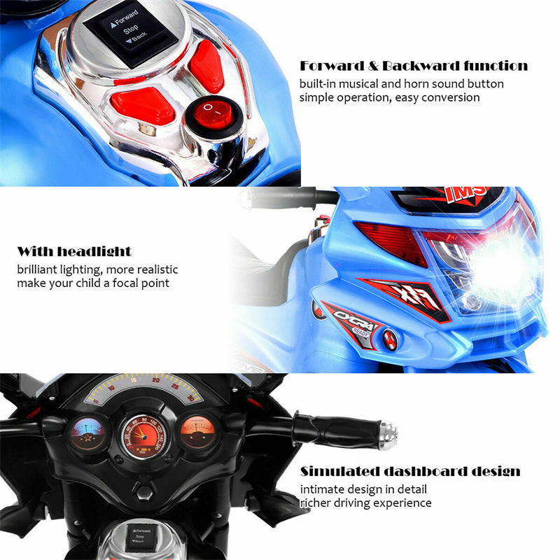 6V Kids Ride-On Motorcycle, Battery Powered 3-Wheel Motorcycle with LED Headlights, Music, Storage Trunk, Electric Motorcycle Toy for Boys/Girls