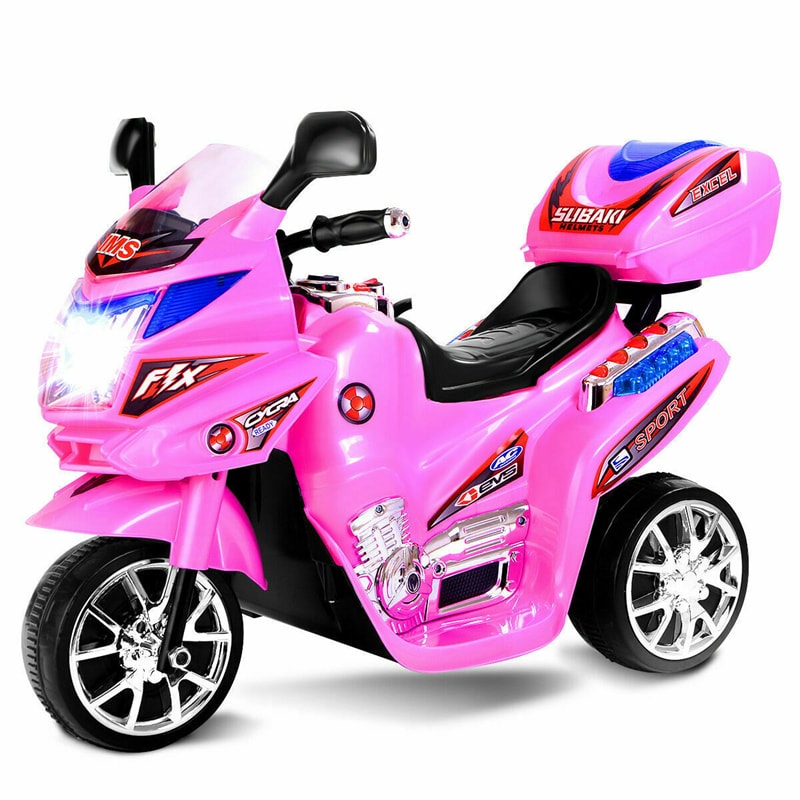 6V Kids Ride-On Motorcycle, Battery Powered 3-Wheel Motorcycle with LED Headlights, Music, Storage Trunk, Electric Motorcycle Toy for Boys/Girls