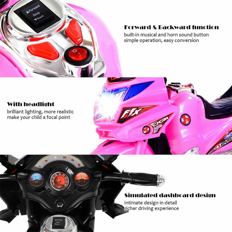 6V Kids Ride-On Motorcycle, Battery Powered 3-Wheel Motorcycle with LED Headlights, Music, Storage Trunk, Electric Motorcycle Toy for Boys/Girls