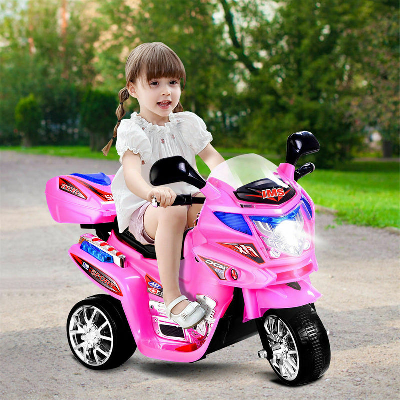 6V Kids Ride-On Motorcycle, Battery Powered 3-Wheel Motorcycle with LED Headlights, Music, Storage Trunk, Electric Motorcycle Toy for Boys/Girls