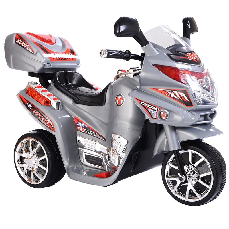 6V Kids Ride-On Motorcycle, Battery Powered 3-Wheel Motorcycle with LED Headlights, Music, Storage Trunk, Electric Motorcycle Toy for Boys/Girls