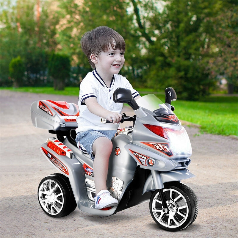 6V Kids Ride-On Motorcycle, Battery Powered 3-Wheel Motorcycle with LED Headlights, Music, Storage Trunk, Electric Motorcycle Toy for Boys/Girls