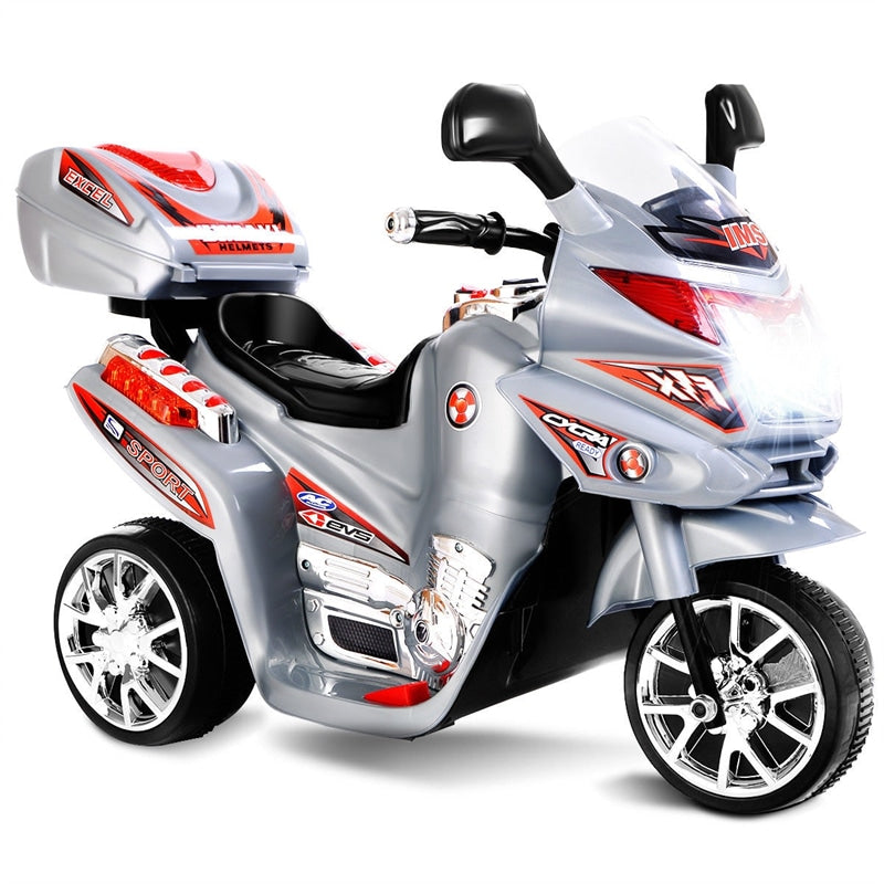 6V Kids Ride-On Motorcycle, Battery Powered 3-Wheel Motorcycle with LED Headlights, Music, Storage Trunk, Electric Motorcycle Toy for Boys/Girls