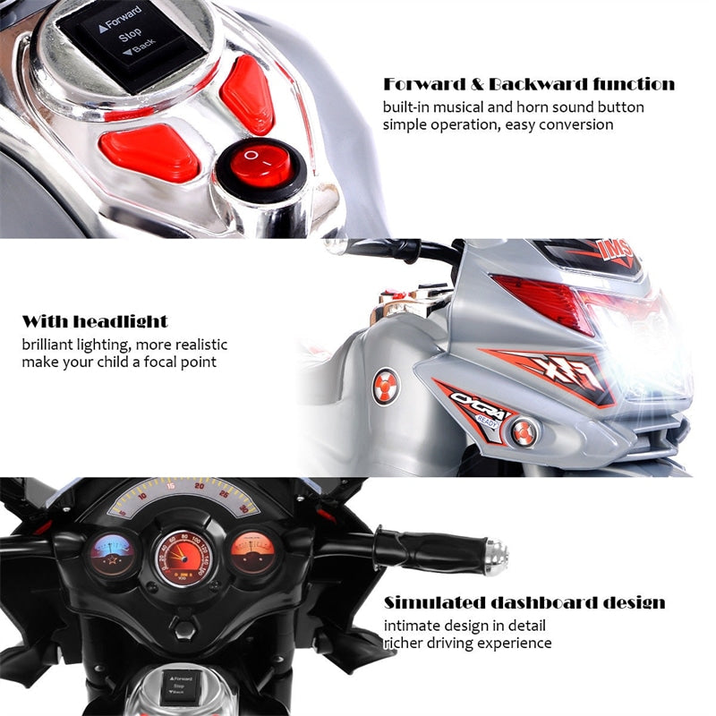 6V Kids Ride-On Motorcycle, Battery Powered 3-Wheel Motorcycle with LED Headlights, Music, Storage Trunk, Electric Motorcycle Toy for Boys/Girls