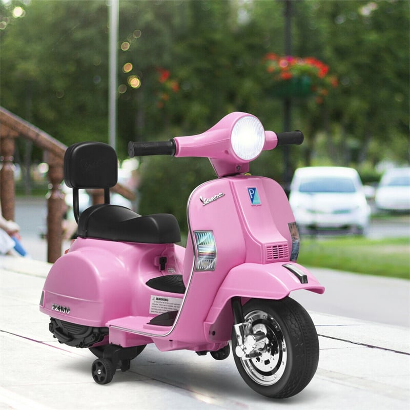 Kids Ride On Vespa Scooter 6V Battery Powered Electric Ride On Motorcycle for Toddler with Training Wheels