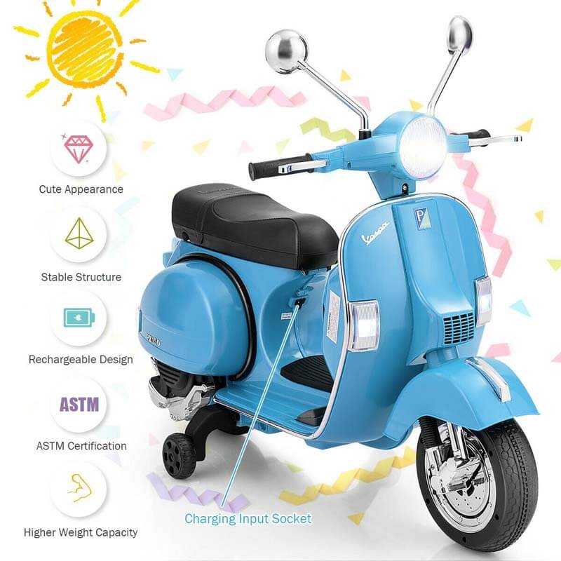 6V Kids Ride on Vespa Scooter Electric Motorcycle with Music and Lighting Effects