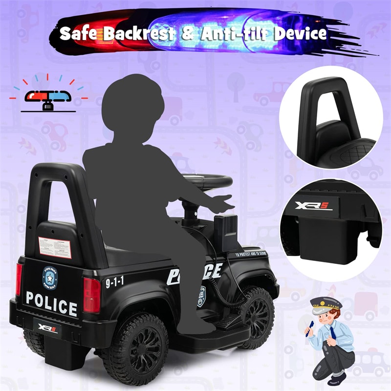 Kids Ride on Push Car 6V Electric Toddler Foot-to-Floor Police Push Car with Megaphone Lights Siren & Under Seat Storage