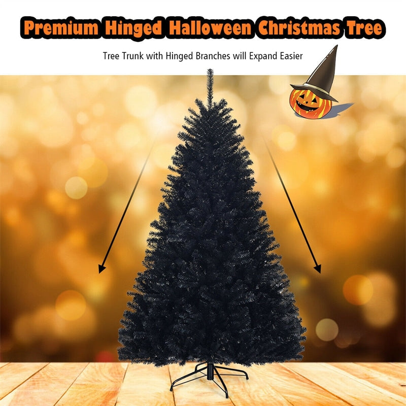 6 ft Black Christmas Tree Hinged Artificial Halloween Tree with Metal Stand