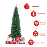 6ft PVC Artificial Christmas Tree Holiday Decor Slim Pencil Xmas Tree with Foldable Metal Stand