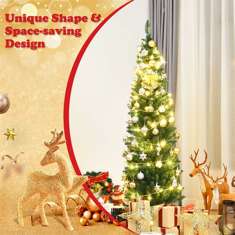 6ft Pencil Christmas Tree Slim Artificial Xmas Tree with 400 PVC Branch Tips & Foldable Metal Stand