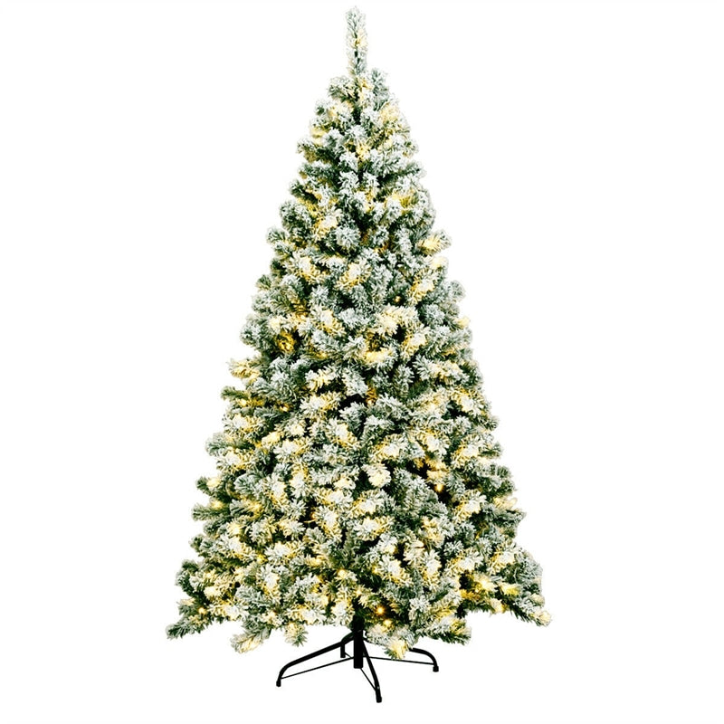 6ft Pre-Lit Snowy Artificial Christmas Tree Flocked Xmas Tree with 250 LED Lights & Metal Stand for Holiday Decoration