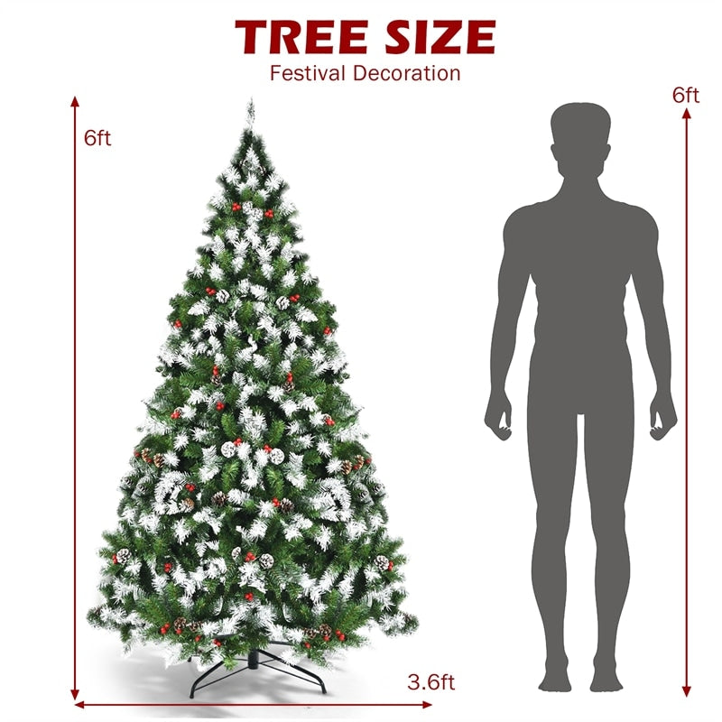 6ft Pre-lit Snow Flocked Artificial Christmas Tree with 250 LED Lights