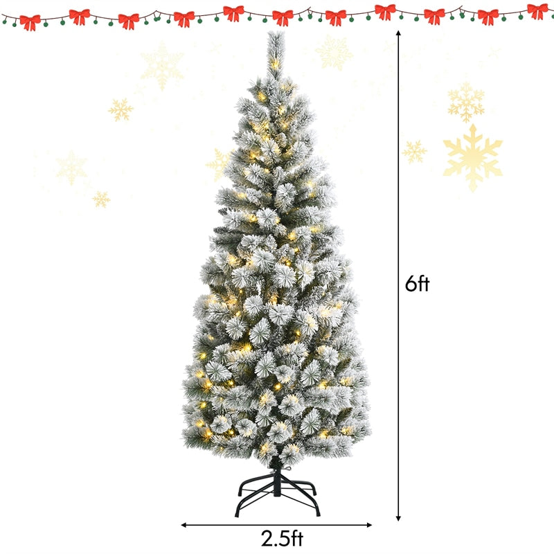 6ft Pre-lit Snow Flocked Christmas Tree with LED Lights and Remote Controller