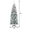 6ft Pre-lit Snow Flocked Pencil Artificial Christmas Tree with 250 LED Lights & Metal Stand