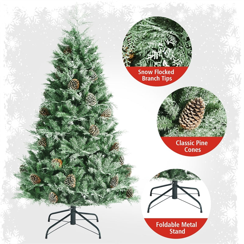 6ft Snow Flocked Hinged Artificial Christmas Tree with 715 Branch Tips