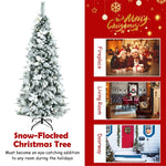 6ft Snow Flocked Artificial Christmas Tree New PVC & PE Pencil Tree with Folding Metal Stand