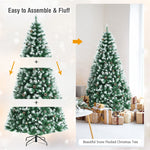 6ft Unlit Artificial Snow Flocked Christmas Tree with Pine Cones and Metal Stand