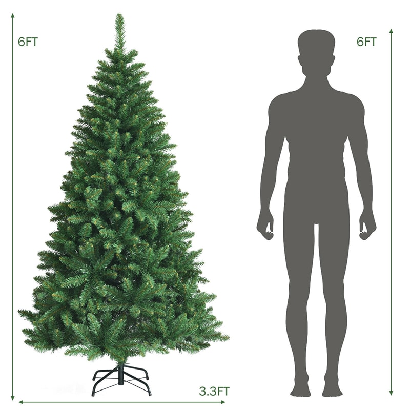 6ft Unlit Hinged Artificial Christmas Tree with Metal Stand for Holiday Decoration