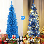6ft Unlit Pencil Christmas Tree Slim Artificial Xmas Tree with Metal Stand for Holiday Decor