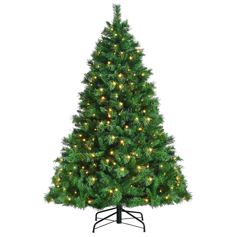 6ft Pre-Lit Hinged Artificial Christmas Tree with 828 PVC Branch Tips 350 LED Lights
