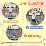 6FT Kids Trampoline 3-in-1 Outdoor Indoor Recreational Trampoline Toddler Mini Rectangle Trampoline with Swing & Horizontal Bar