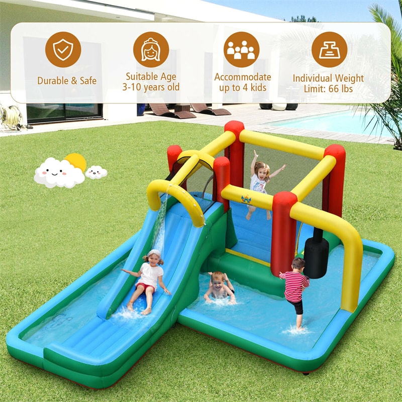 6 in 1 Inflatable Water Slide Jumping Bounce House Plash Pool with 735W Blower