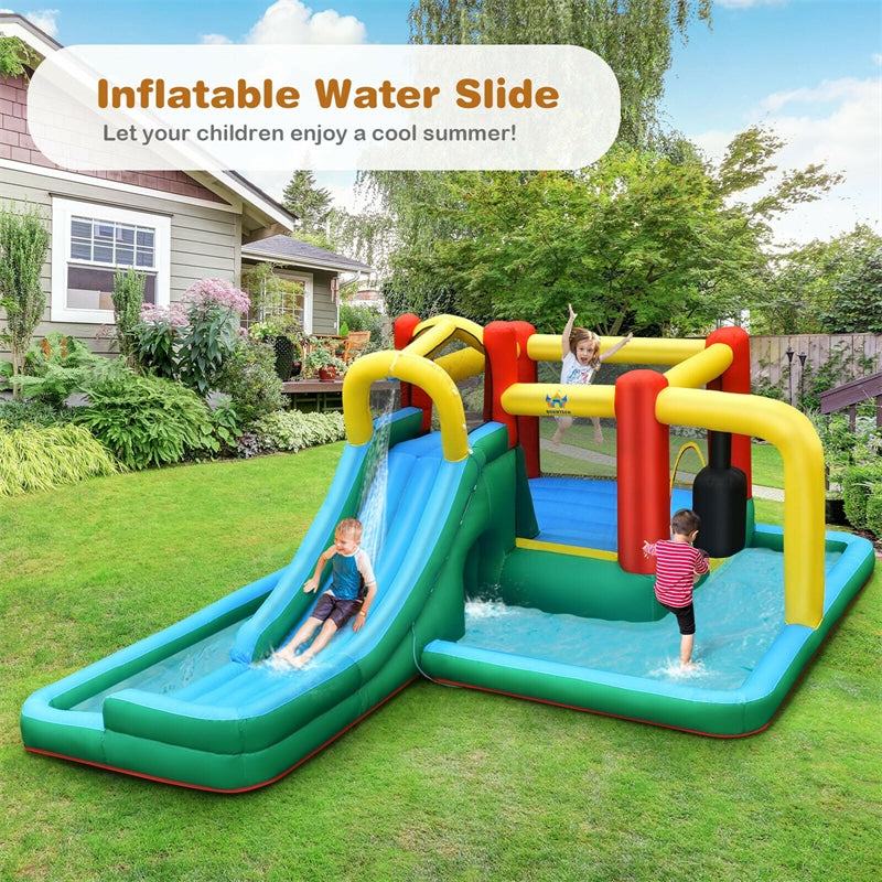 6 in 1 Inflatable Water Slide Jumping Bounce House Plash Pool with 735W Blower