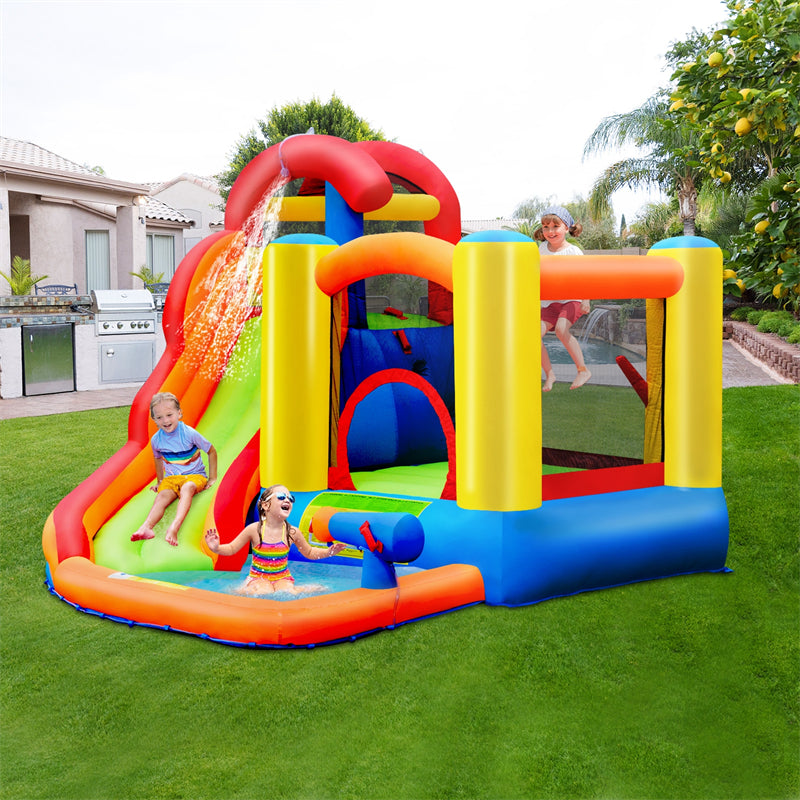 6 in 1 Kids Inflatable Water Slide Jumping Castle Splash Pool with 740W Blower
