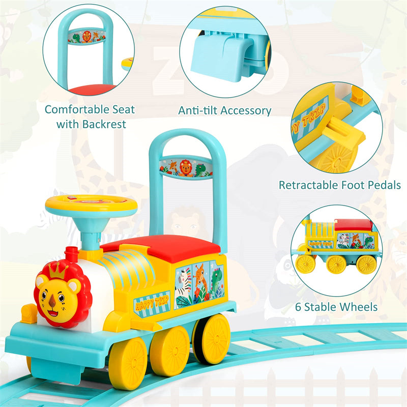 6V Battery Powered Electric Kids Ride on Train Motorized Train Toy with Tracks & Storage Seat