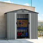 6 x 4 FT Outdoor Storage Shed Galvanized Steel Garden Tool Shed with Lockable Double Sliding Door
