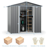 6 x 4 FT Outdoor Storage Shed Galvanized Steel Garden Tool Shed with Lockable Double Sliding Door